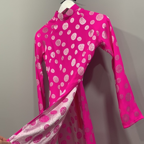 Vietnamese Ao Dai Fuchsia Women's High Collar Long Maxi Dress Size Small - Picture 7 of 11